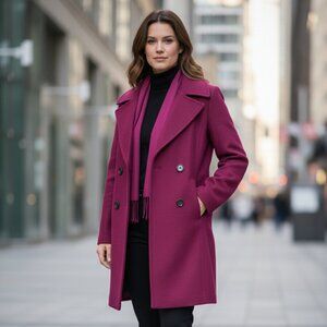 Anne Klein Large Wool Peacoat in Eggplant - Like New!